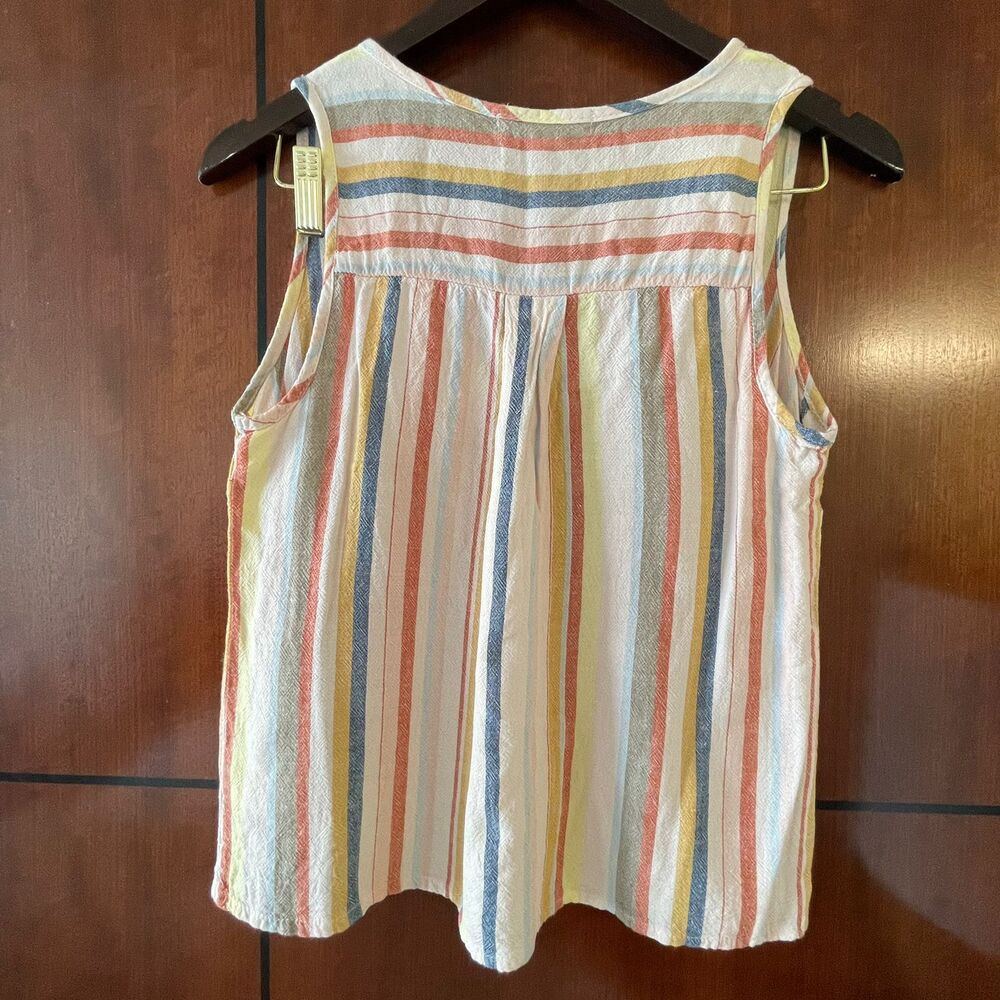 Rewind Stripe Sleeveless Top S Small Pastel Multi Color Button Front V Neck Boho - Picture 3 of 7
